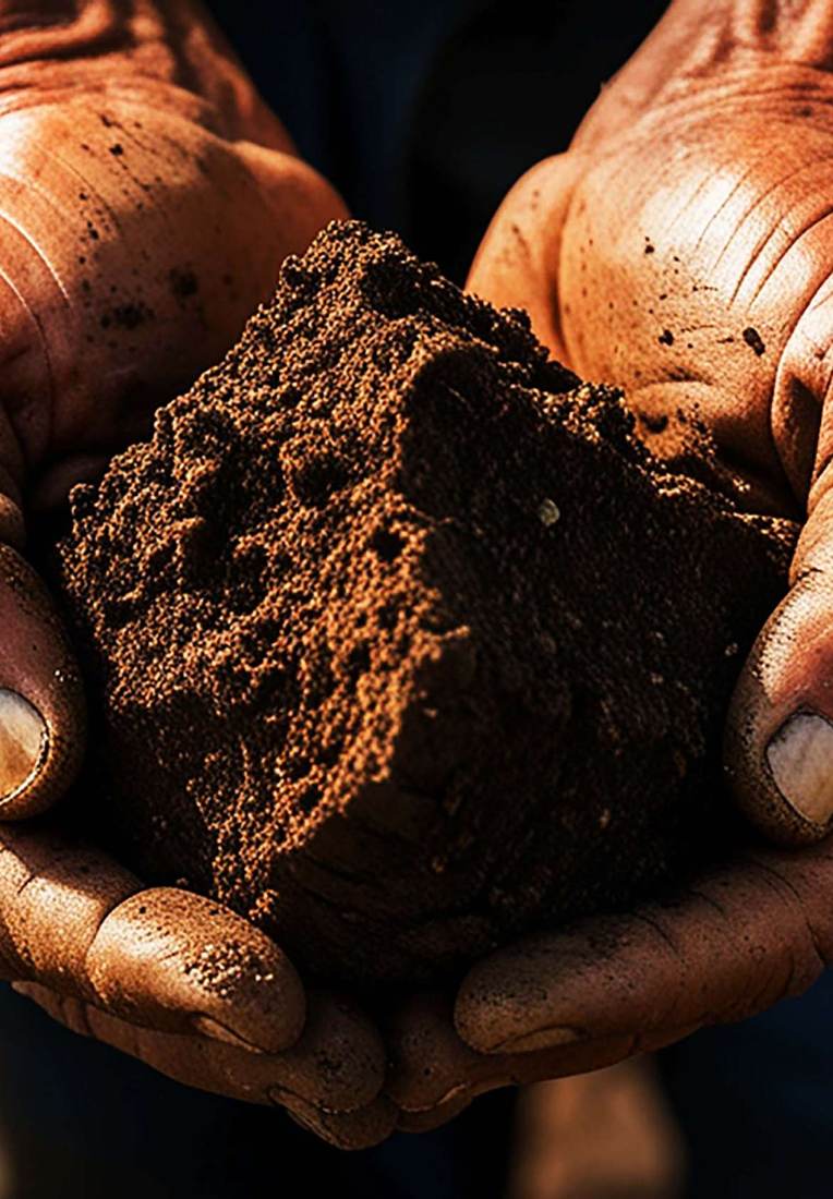 Hands holding restored soil